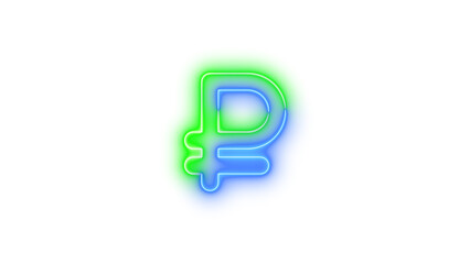 Neon ruble sign icon glowing with transparent background