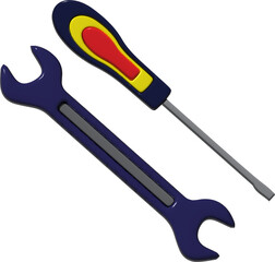 3D Wrench and Screwdriver Icon – Isolated Tool Illustration for Repair and Maintenance