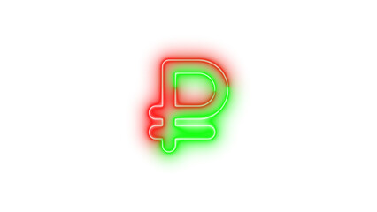 Neon ruble sign icon glowing with transparent background