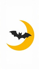 Fototapeta premium Halloween illustration of a black bat silhouette flying in front of a golden crescent moon