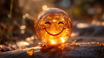 Radiant orb displaying a joyful emoticon.