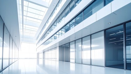 Moderno Interior de Oficina con Amplias Ventanas - Espacio de Trabajo, Luz Natural, Diseño

