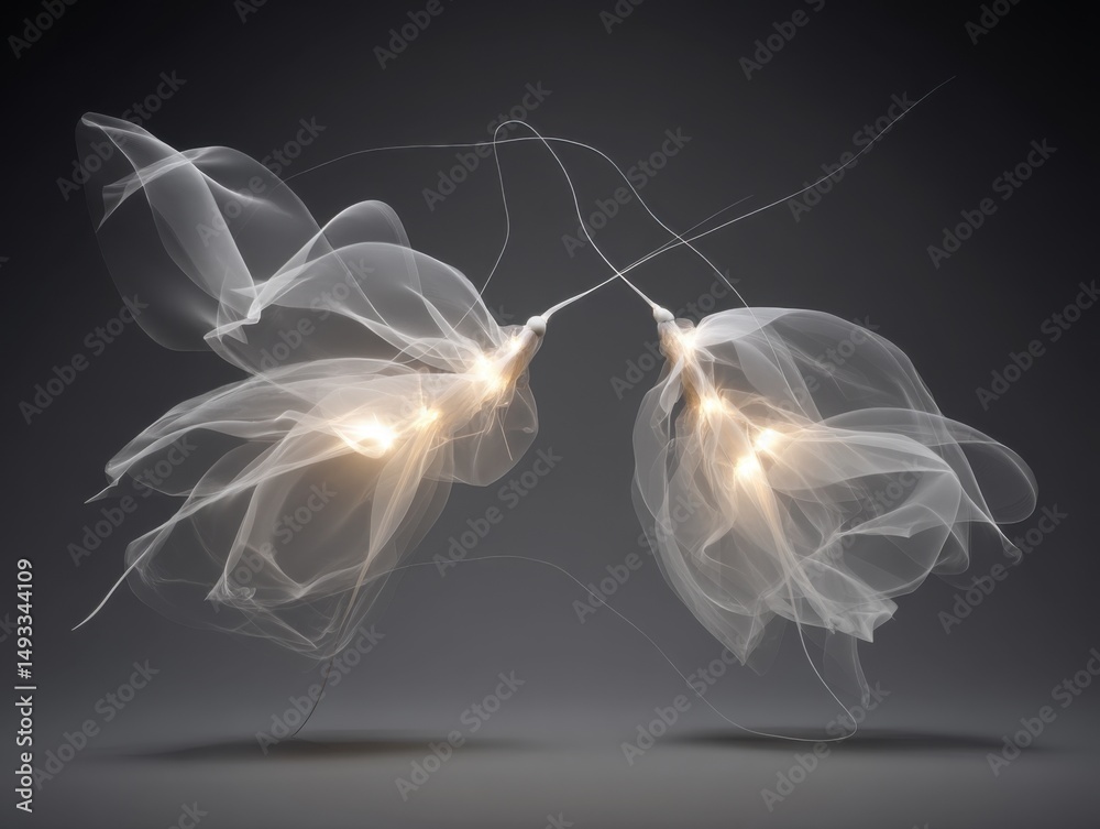 Wall mural abstract ethereal flowers glowing softly on gray background studio shot artistic rendering of transl
