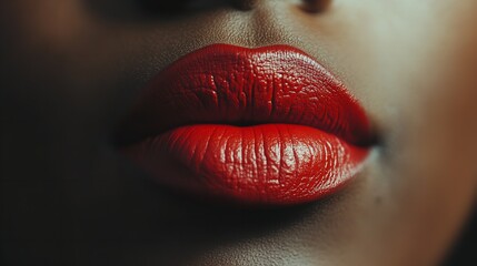 Sensual Red Lips Close Up Shot Beautiful Woman Dark Skin Tone Perfect Makeup Luxury Cosmetics Fashion Beauty Attractive 