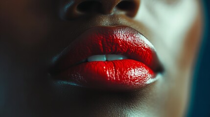 Sensual Closeup Red Lips Dark Skin Woman Beauty Makeup Glamour Fashion Cosmetics Portrait Photography Studio Shot high  