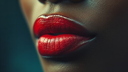Sensual Red Lips Closeup Shot Beautiful Woman Dark Skin Tone Makeup Glossy rich care high photo image model mouth style 
