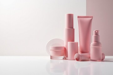 Luxury cosmetic products on pristine white background, powder, texture