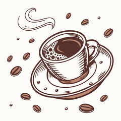 Aromatic coffee cup beans steam illustration design