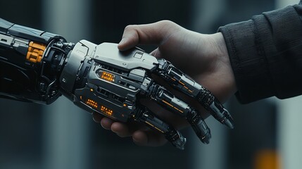 Human Handshaking Advanced Robotic Hand Futuristic Technology Digital Art Science Fiction Mechanical Engineering Modern 