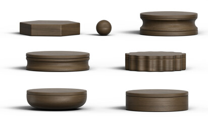 Dark wood podium set pack isolated background 3d rendering
