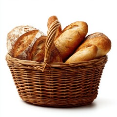 Artisan Bread Basket Freshly Baked Loaves in Rustic Basket