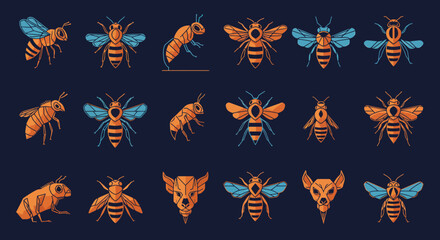 Geometric Honeybees in Various Poses and Angles
