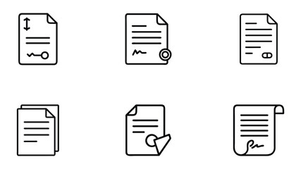 Document - set of vector linear icons. Pixel perfect. Editable stroke. The set includes a Document, File, Diploma, File Downloading, Resume, Report, Document Approved, Portfolio, Checklist, Archive, D