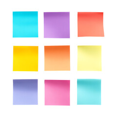 Different color blank paper note isolated on transparent background