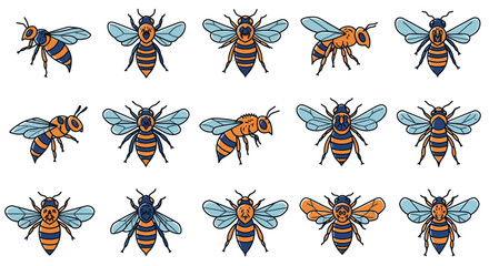 Collection of Cartoon Bees in Various Poses and Angles