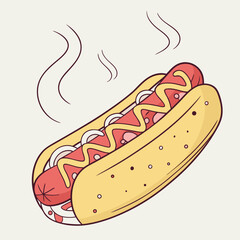 Delicious hot dog with mustard and relish cartoon illustration