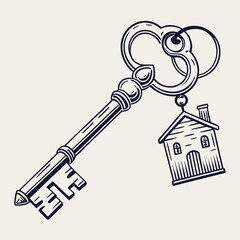 Ornate key with house charm home sweet home real estate