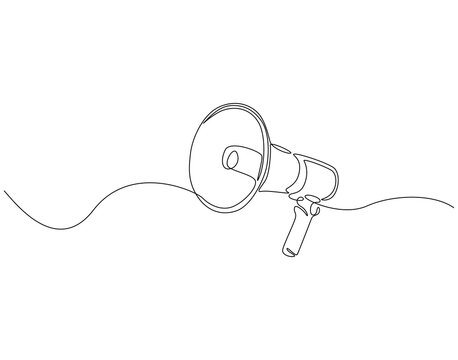 Continuous line drawing of megaphone. Single line illustration of megaphone for announcement. Loudspeaker concept. Editable outline