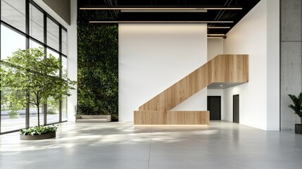 Obraz premium Modern Interior Design with Wood Elements and Greenery in Lobby