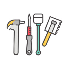 Professional construction tools icons set isolated on white background