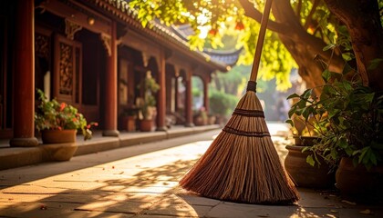 broom on a  floor