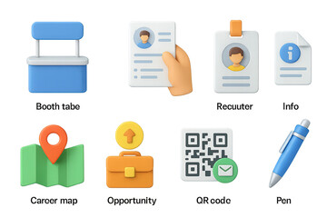 Job and recruitment 3d icons set – employment, hiring, career symbols