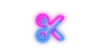 Neon scissors icon glowing with transparent background