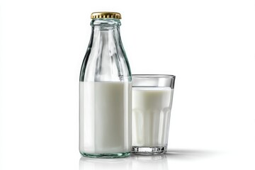 Pure and Refreshing Milk Glass Bottle and Glass Isolated