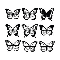 Elegant Butterfly Silhouette Collection with Various Wing Patterns and Designs