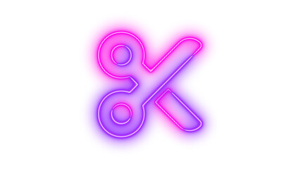 Neon scissors icon glowing with transparent background