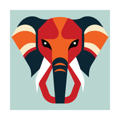 Colorful geometric illustration of an elephant head with tusks and unique artistic design