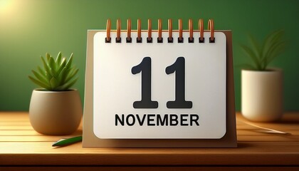 Illustration of paper calendar with date 11 November. Day and month for birthday, anniversary or appointment