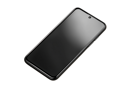 Modern black smartphone with blank screen PNG with a transparent background

