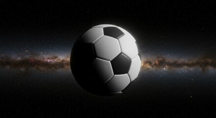 Soccer Ball Floating in Space Surreal Cosmic Football Concept Game Starry Sky Galaxy Dreamlike Imagery Fantasy Isolated Sport Achievement
