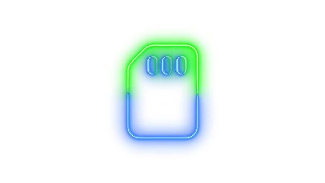 Neon sd card icon glowing with transparent background