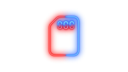 Neon sd card icon glowing with transparent background