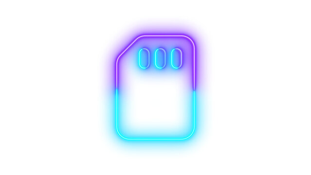 Neon sd card icon glowing with transparent background