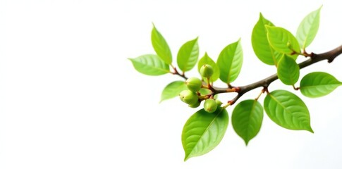 Obraz premium Branch with buds and leaves isolated on white, greenery, nature, branch