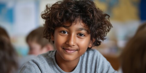 Young student smiling in classroom setting