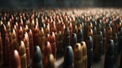 Obraz premium A large number of bullets are lined up in a row