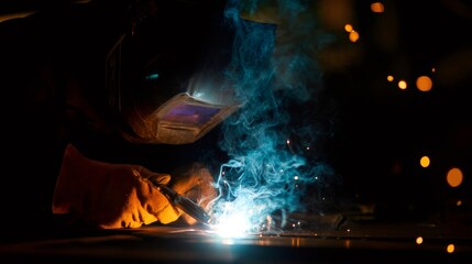 Skilled welder engaged in intense metalwork
