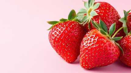 Fresh and Juicy Red Strawberries on a Soft Pink Background Perfect for Culinary and Nutritional Use