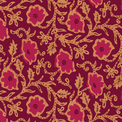 a purple and pink floral pattern with leaves