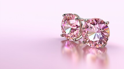 Elegant Pink Diamond Earrings with Sparkling Round Stones on Soft Pink Background