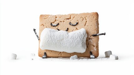 Cute Marshmallow and Cookie Character Embracing on White Background