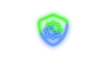 Neon shield virus icon glowing with transparent background