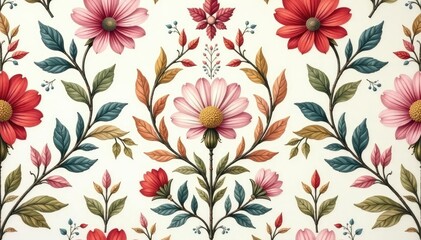 Elegant floral damask pattern ideal for wallpaper or fabric, in soft pastel hues , motif, intricate, pastel
