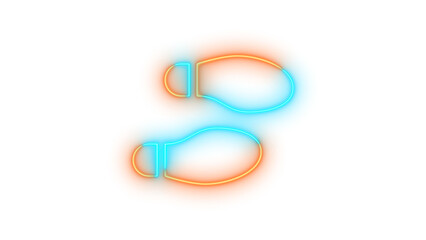 Neon shoe prints icon glowing with transparent background