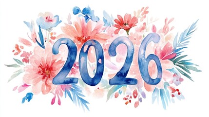 Obraz premium Watercolor floral 2026 illustration for decorative new year or calendar designs