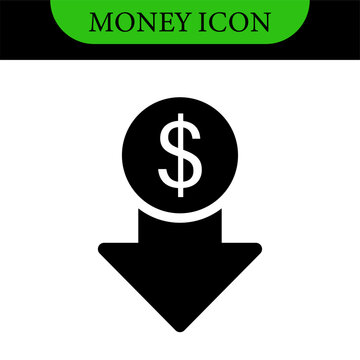Money increase icon with arrow up symbol, dollar decrease icon . profit and lose money vector icons - Cost rising icon. Business icons, marketing, cryptocurrency